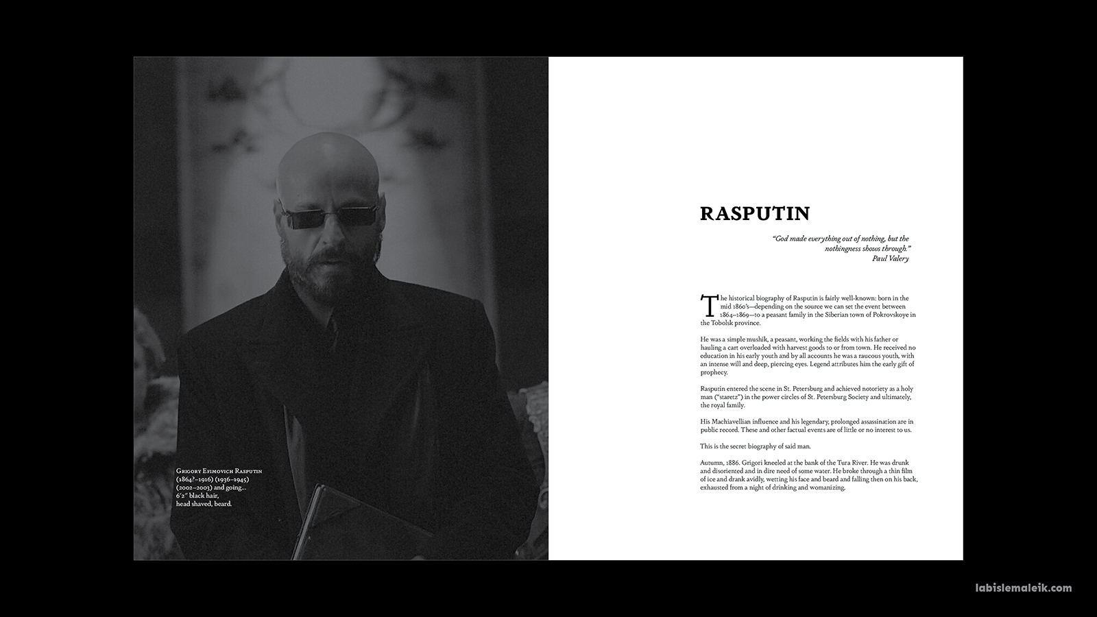 Opening spread of Rasputin's biography