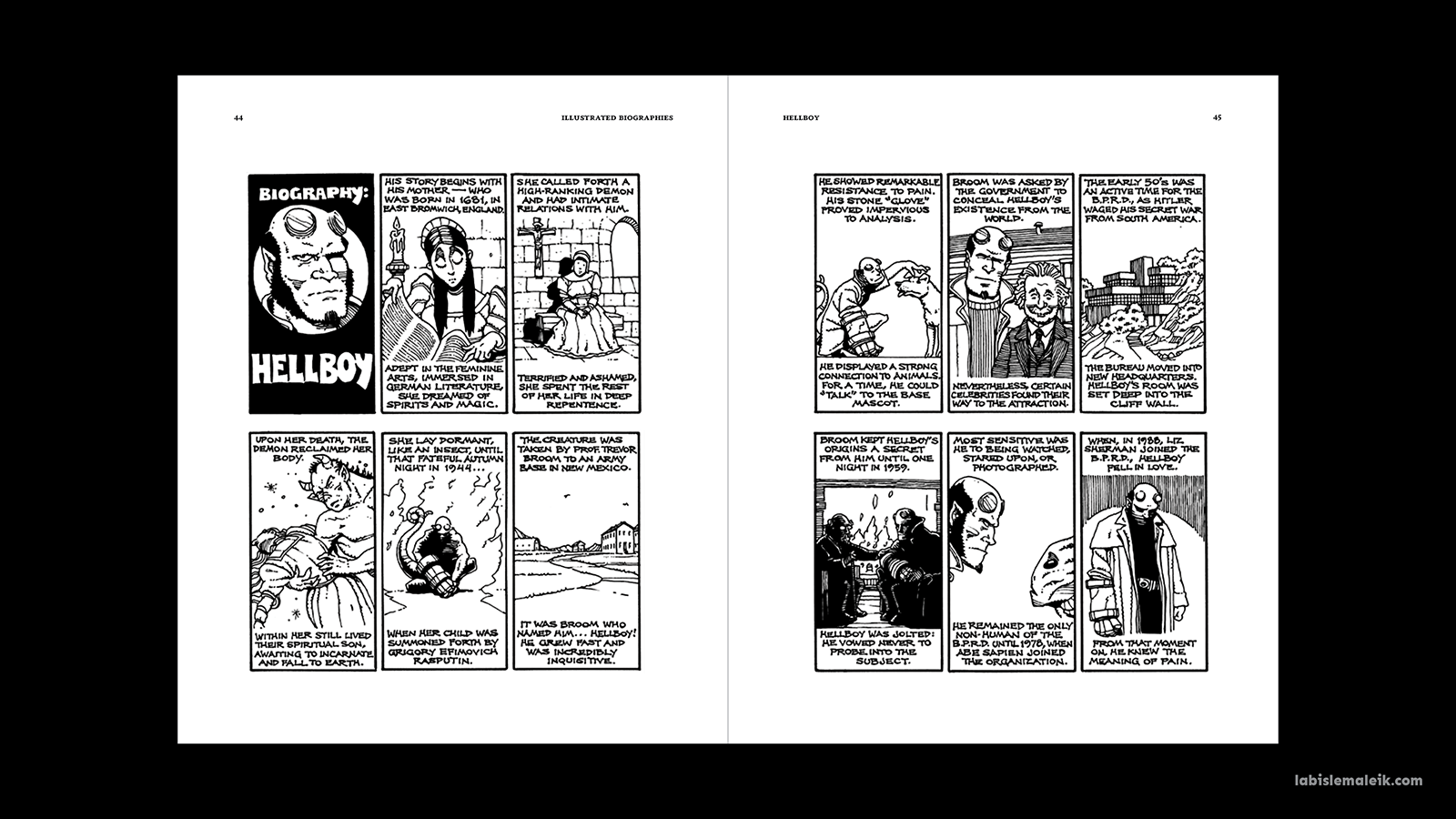 Comic strip spread of Hellboy's biography