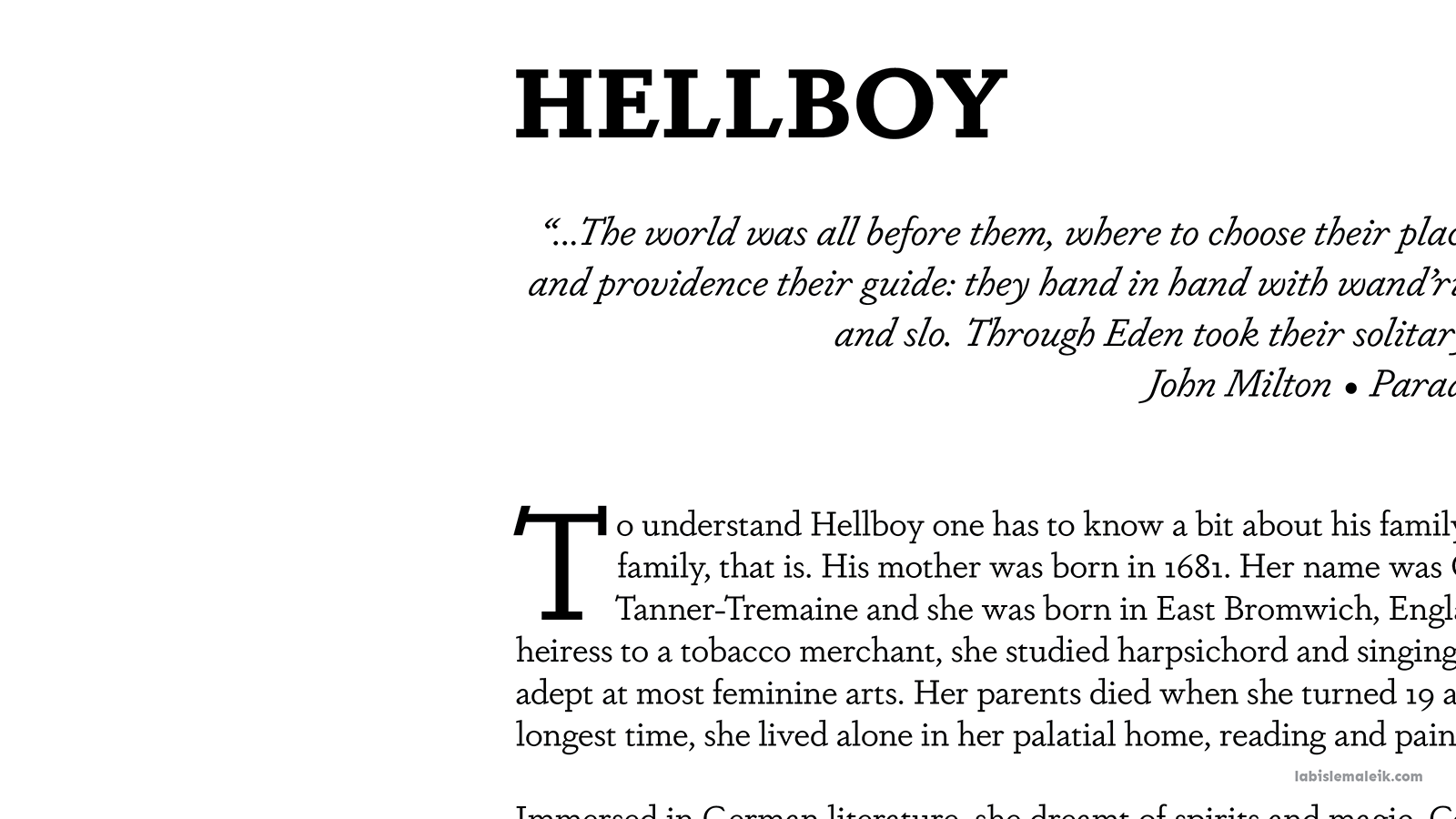 Close-up paragraph of Hellboy's biography
