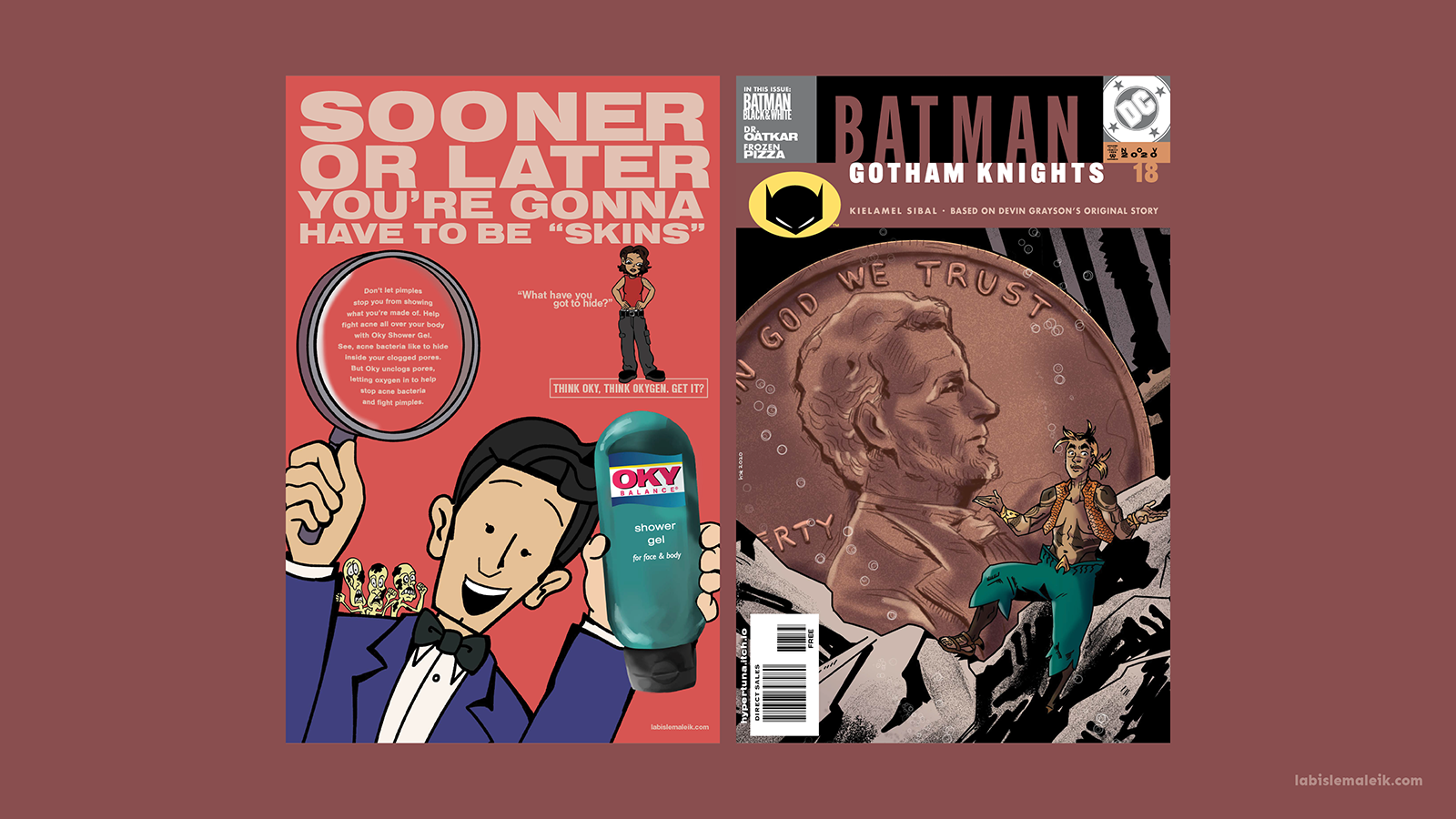 Back and front cover of the fancomic, featuring parodies of Oxy Balance and Batman: Gotham Knights