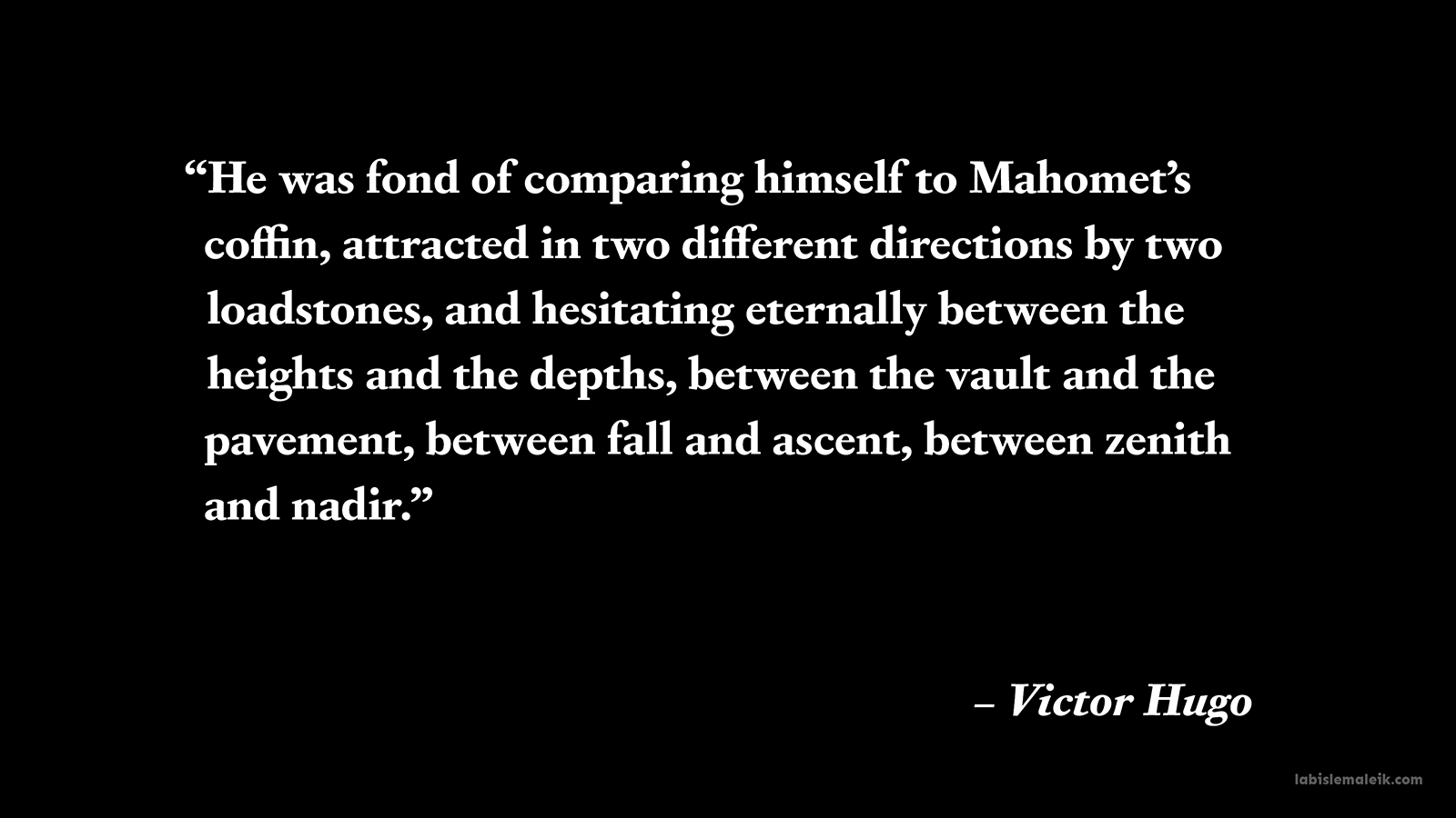 Close-up of the intro page featuring a quote on zenith and nadir by Victor Hugo