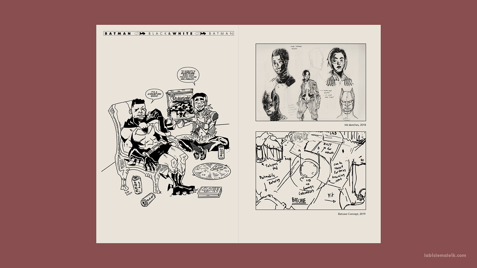 Spread of a Batman: Black and White parody and some concept art