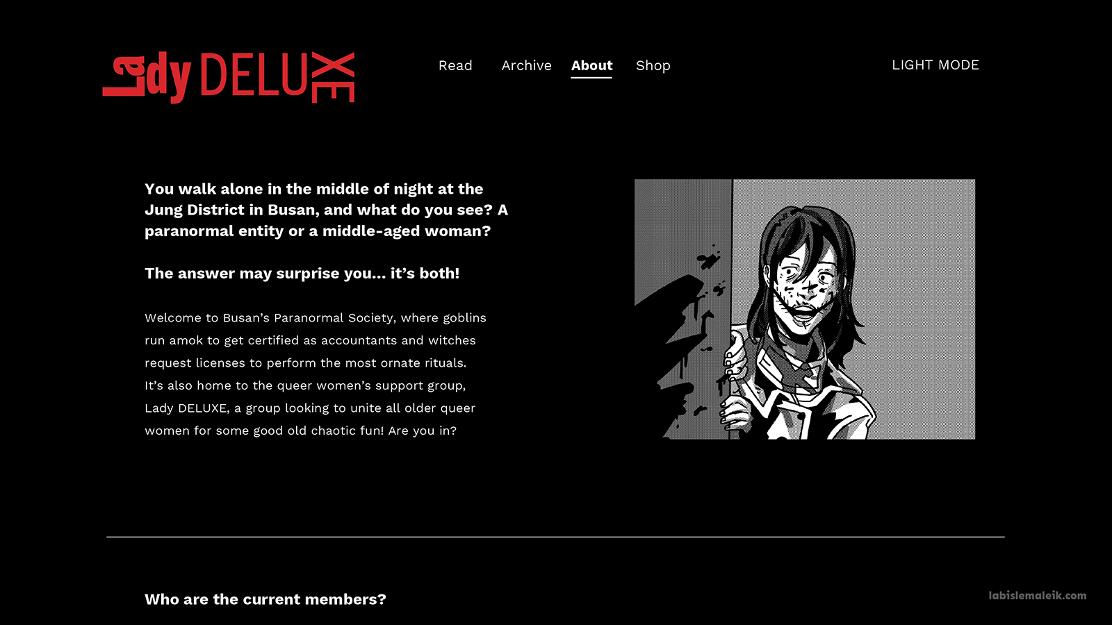 Section of the webcomic site's About page