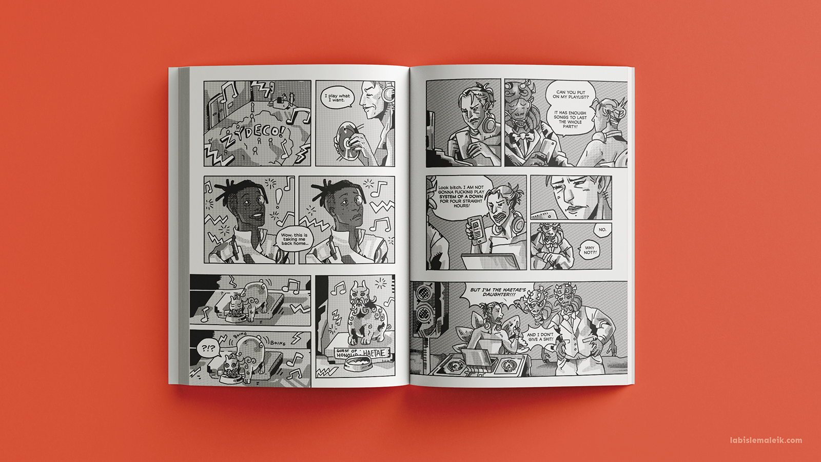 Mockup of the interior comic spread